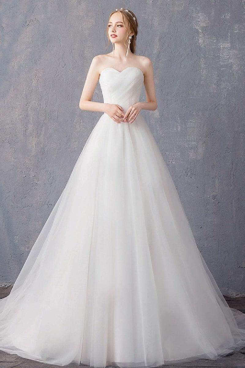 A-Line Sweep-Brush Train Tulle Wedding Dress 862474999321 - COCOMELODY